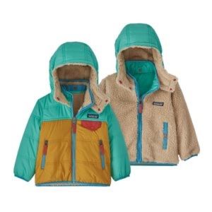 Patagonia Kids Reversible Puffer Jacket in Teal, Mustard & Cream